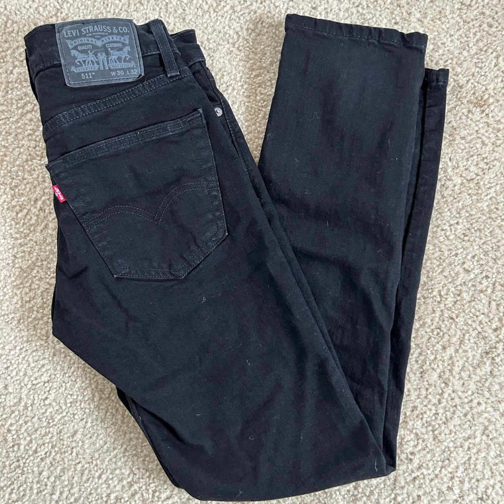 Levis 511 Slim Fit Black Men Stretch Jeans W30 L32 Waterless